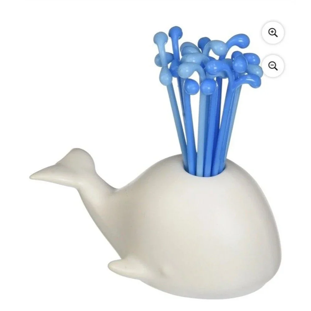 Whale Fountain Fruit Fork Set 16 Pieces W/ Base for Party Decor, Bar Supply, NEW